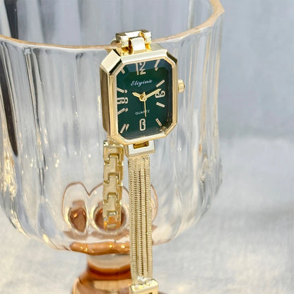 ChronoState Gold Tassel – Rectangular Women’s Wrist Watch | Elegant Chain Bracelet Watch