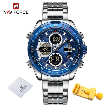 Top Luxury NAVIFORCE Gold Watches for Men Quartz Military Digital Sports Wrist Watch Steel Band Waterproof Luminous Alarm Clock