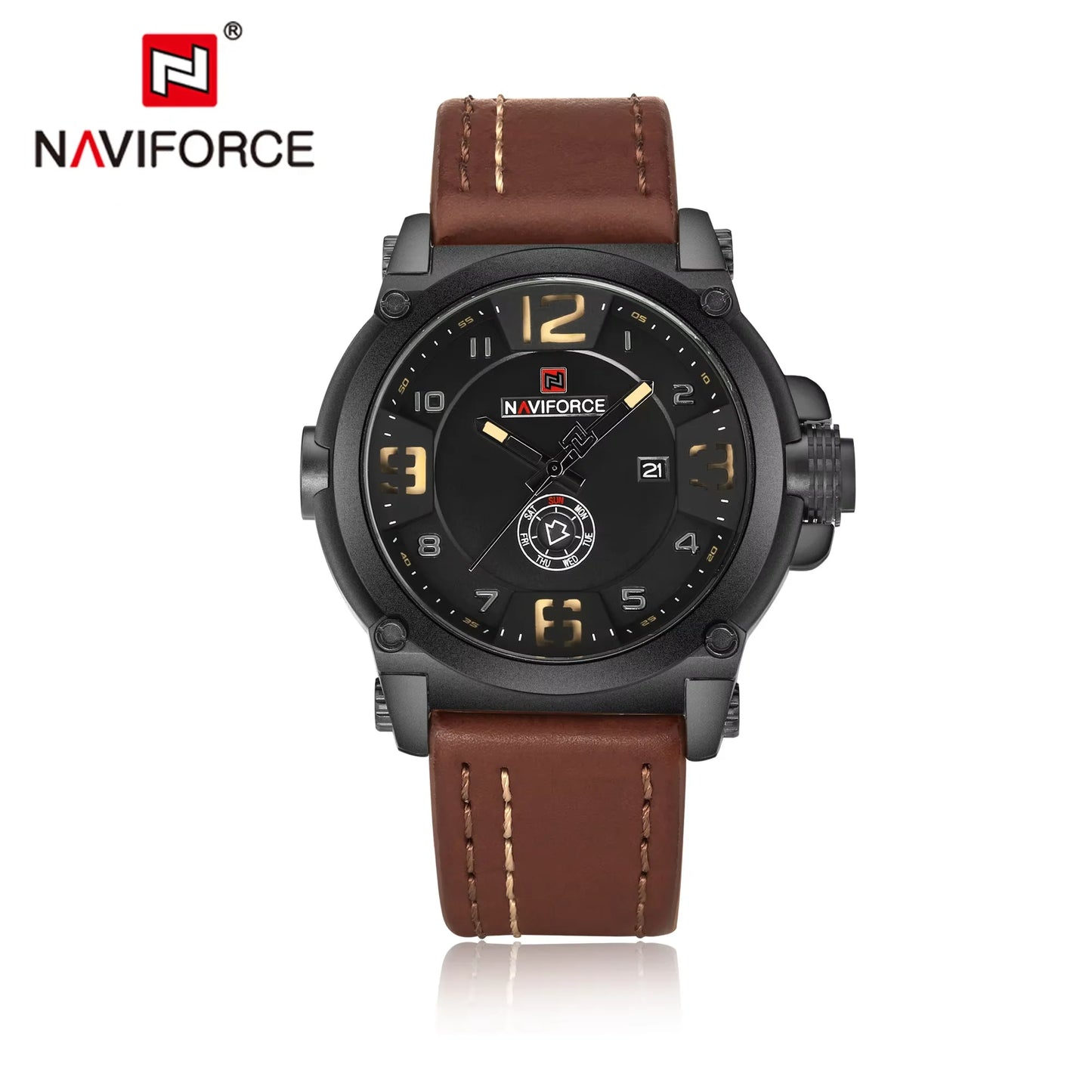 NAVIFORCE Top Luxury Brand Men Sports Military Quartz Watch Man Analog Date Clock Leather Strap Wristwatch Relogio Masculino
