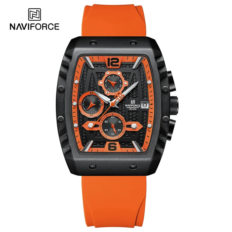NAVIFORCE NF8025  Luxury Watch Waterproof  Sport Quartz Soft Silicone Band Date Military Clock Chronograph Wristwatch