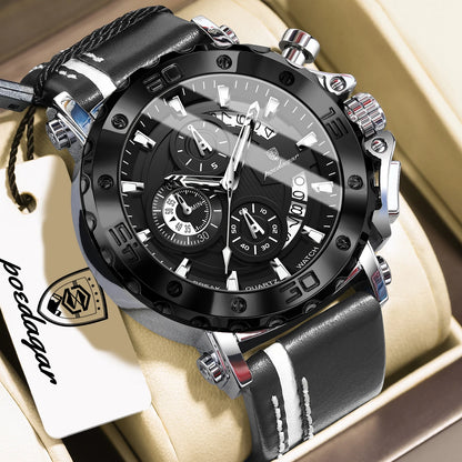 POEDAGAR Original Watches For Man Waterproof Luminous Date Fashion Male Clock Chronograph Leather Quartz Sports Men's Wristwatch