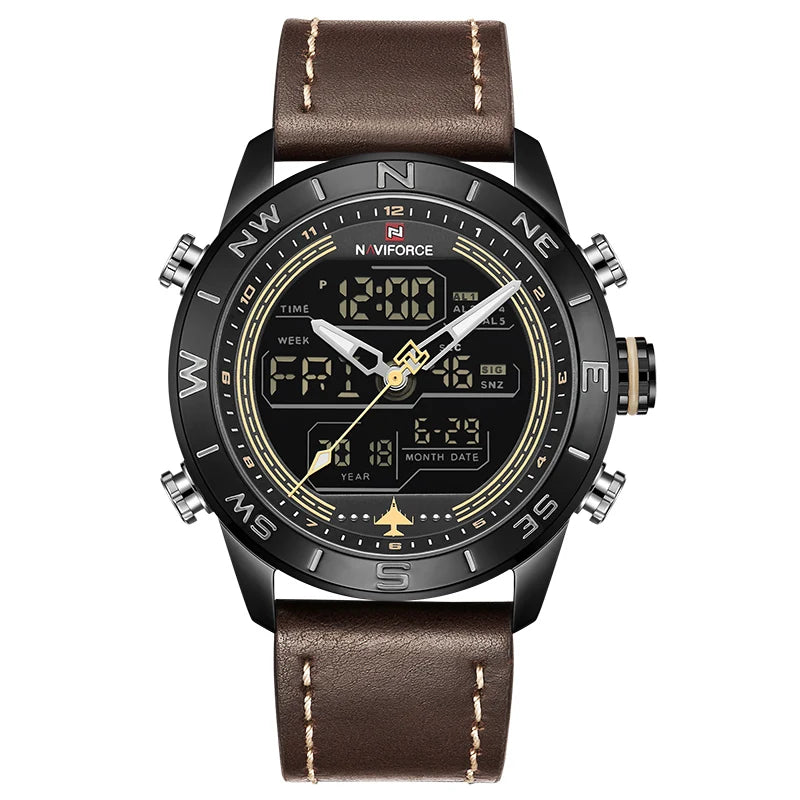 NAVIFORCE Luxury Brand Men Sports Quartz Watch Men's Genuine Leather Waterproof Wrist Watches Male Fashion Date Week LED Clock