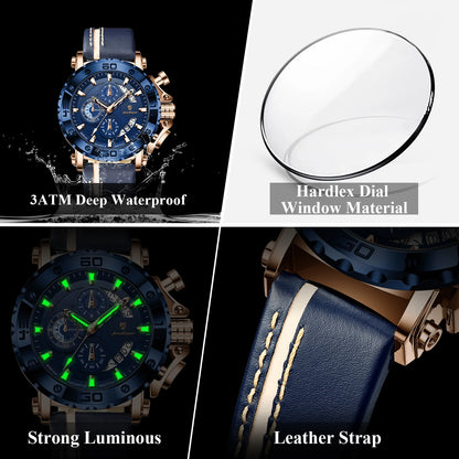 POEDAGAR Original Watches For Man Waterproof Luminous Date Fashion Male Clock Chronograph Leather Quartz Sports Men's Wristwatch