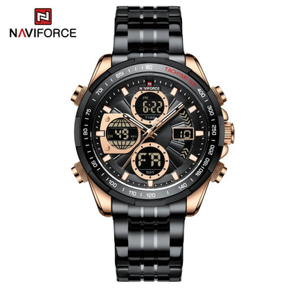 NAVIFORCE Men's Quartz Watches New Dual Display 30m Waterproof Sports Wrist Watch Stainless Steel Casual Clock Relogio Masculino