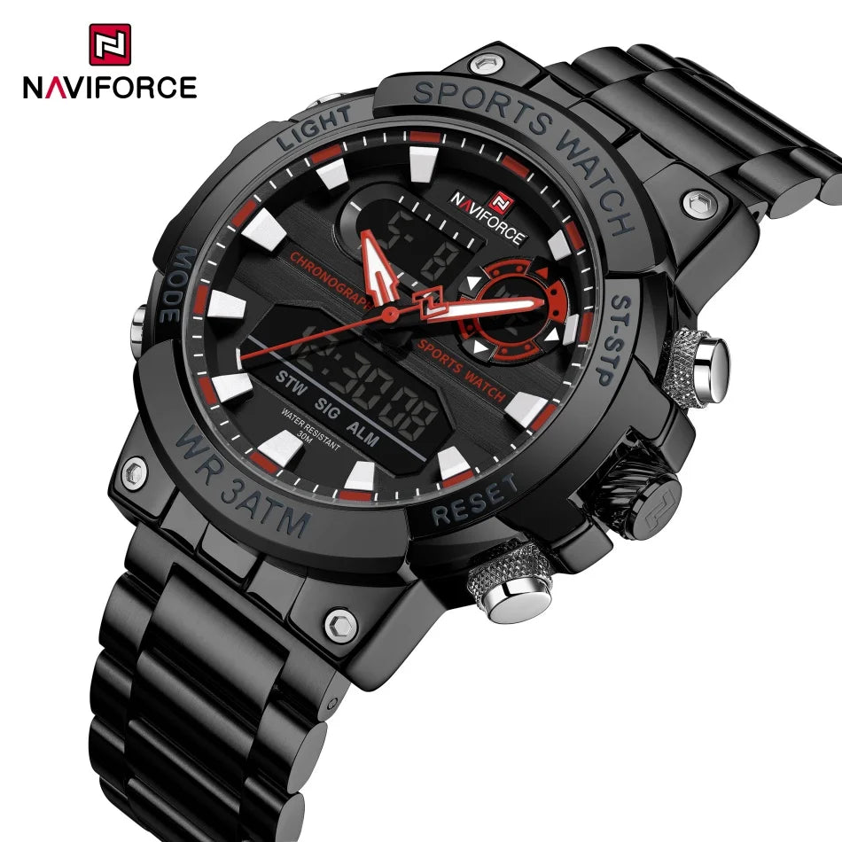 NAVIFORCE Men Military Watch Waterproof Wristwatch Dual Display Quartz Clock Sport Watch Male Big Watches Men Relogios Masculino