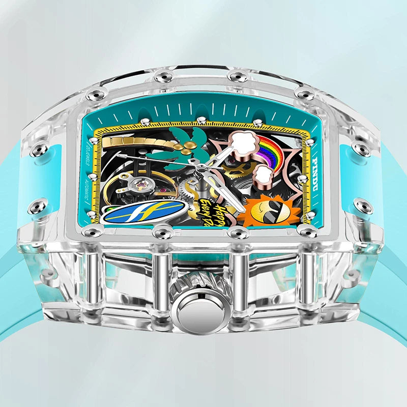 PINDU Watch Unique Dial Design Style Men Mechanical Watch Summer Beach Fashion Watch Glowing Waterproof Resin Automatic Watches