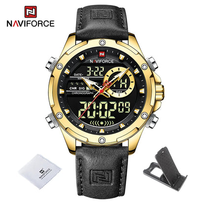 NAVIFORCE Classic Brand Man Genuine Leather Waterproof Wrist Watch Sports Casual Male Quartz Digital Military Chronograph Clocks