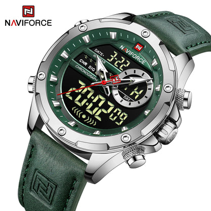 Naviforce Mens Original Watches 2025 Men Fashion Sports Waterproof Luxury Corium Strap Men Wristwatch with Calendar Dual Display