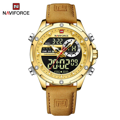Naviforce Mens Original Watches 2025 Men Fashion Sports Waterproof Luxury Corium Strap Men Wristwatch with Calendar Dual Display
