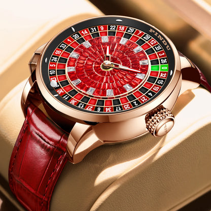 NEW PINDU Design Button Rotating Red Diamond Dial Mechanical Watch Men NH35 Movement Stainless Steel Top Luxury Automatic Watch