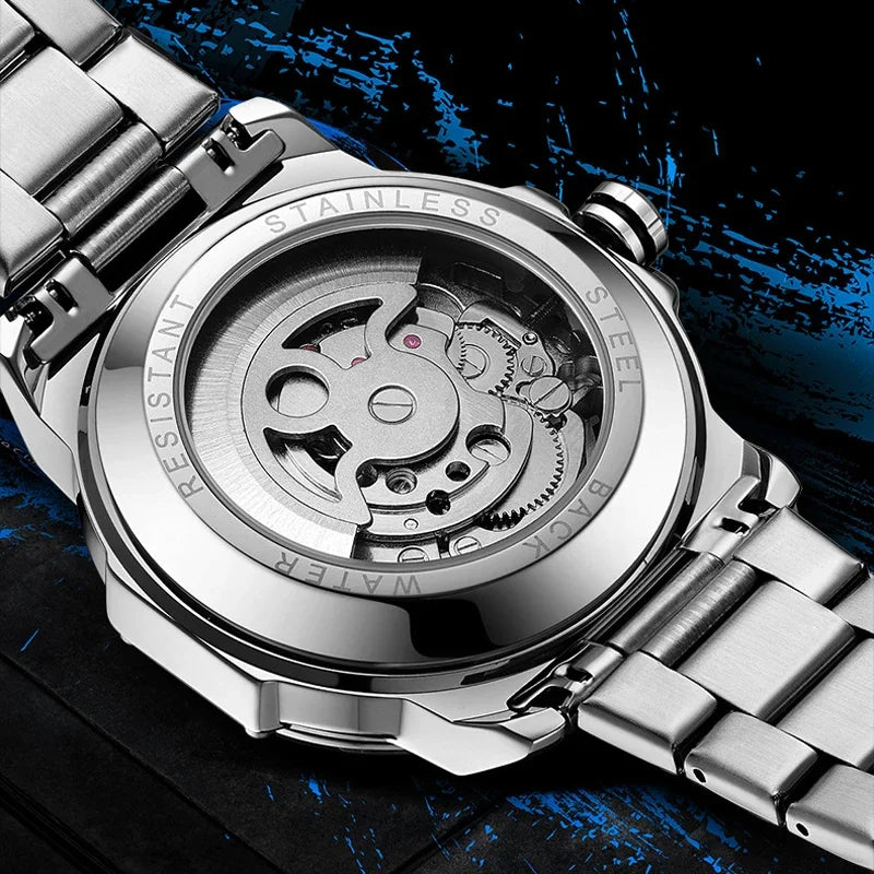 ABORNI 9039 Unique Design Skeleton Dial Tourbillon Men Watch Stainless Steel Waterproof Luxury Automatic Mechanical Men's Watch
