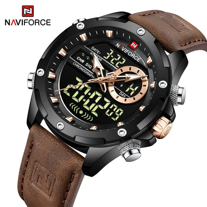 Naviforce Mens Original Watches 2025 Men Fashion Sports Waterproof Luxury Corium Strap Men Wristwatch with Calendar Dual Display
