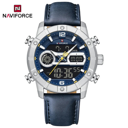 NAVIFORCE NF9263 Waterproof Watch Luminous Display Genuine Leather Strap Multi-Function Chronograph Countdown Timer Alarm NF9263
