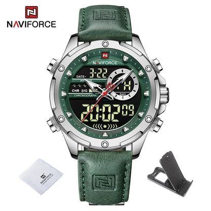 NAVIFORCE New Men Watches Business Genuine Leather Quartz Chronograph Luxury Brand Luminous Wristwatch Analog Digital Male Clock