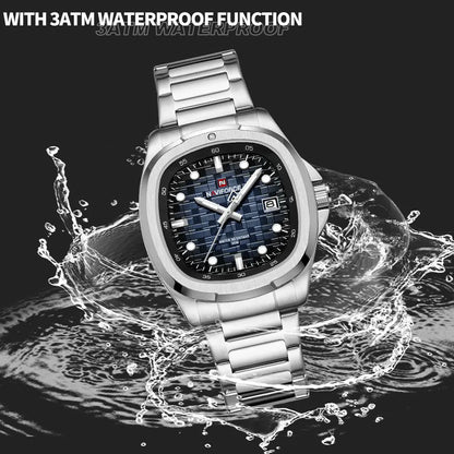 NAVIFORCE Fashion Men's Business Quartz Watch Stainless Steel Luminous Calendar Clock Male Square Dial Sports Wristwatch
