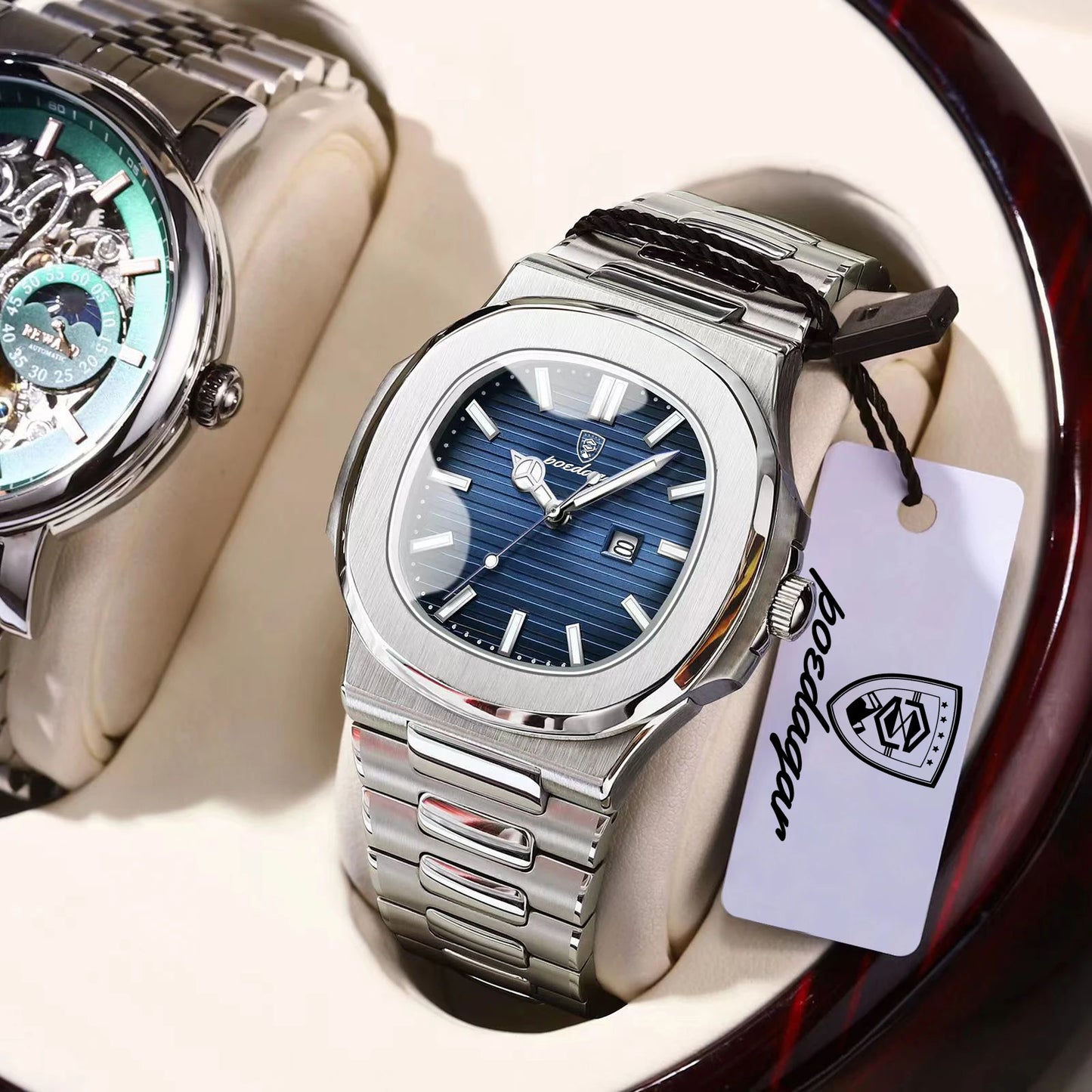 POEDAGAR Square Luxury Men Wristwatch Waterproof Luminous Date Stainless Steel Male Clock Business Sports Quartz Watches For Me