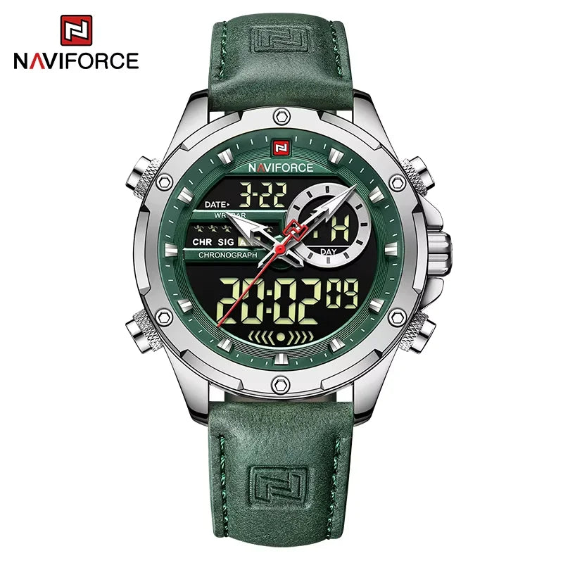 NAVIFORCE Fashion Watches male Casual Genuine Leather Wristwatch Military Waterproof Digital Chronograph Quartz Man Alarm Clocks