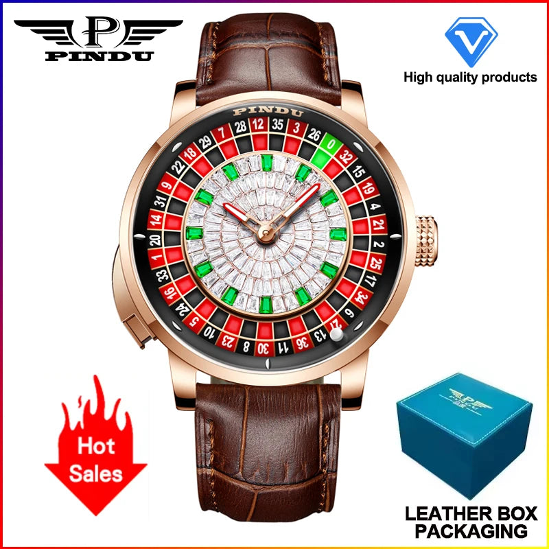 2025 PINDU Design NEW Button Rotating black shell Mechanical Watch Men NH35 Movement Stainless Steel TopLuxury Automatic Watch