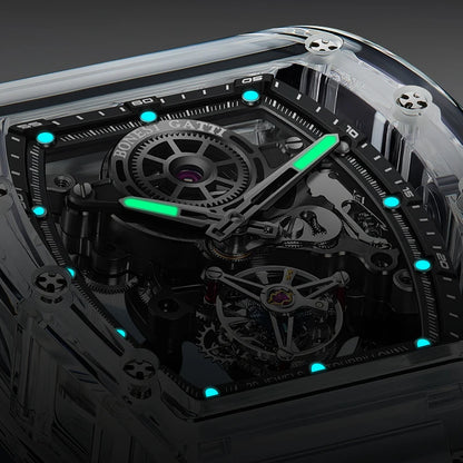 ChronoState BONEST GATTI Tourbillon – Automatic Crystal Skeleton Watch | Sapphire Luminous Rubber Strap Timepiece