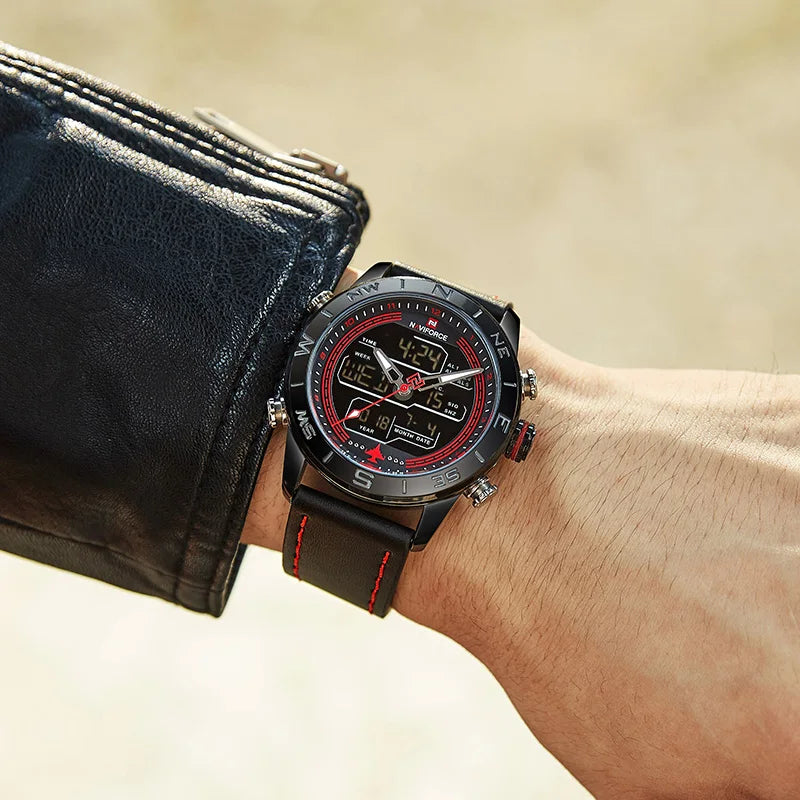 NAVIFORCE Luxury Brand Men Sports Quartz Watch Men's Genuine Leather Waterproof Wrist Watches Male Fashion Date Week LED Clock
