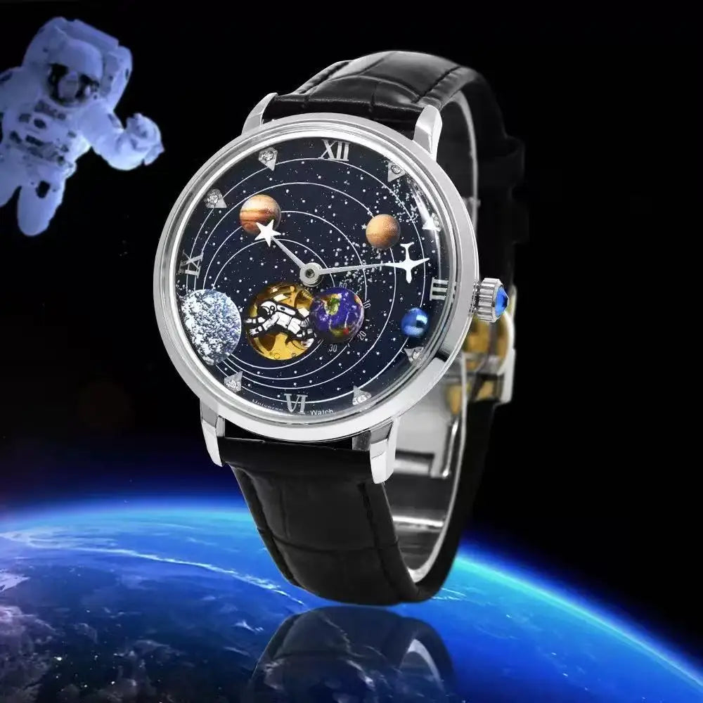 Stainless Steel Men's Space Explorer Automatic Mechanical Watch Galaxy  Planet Dial Durable Fashion Accessory Unique Timepiece