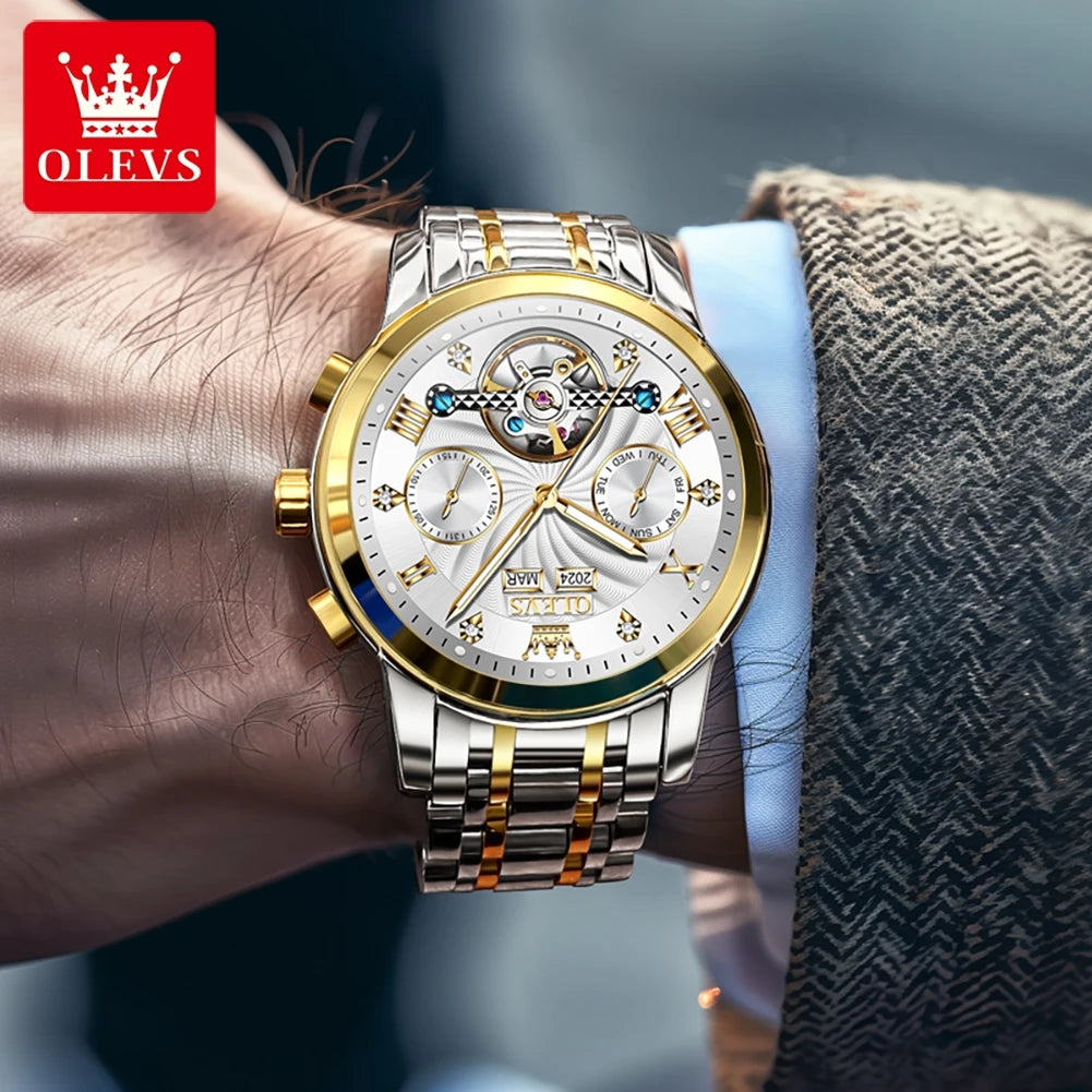 OLEVS 7088 Original Luxury Brand Men's Watch Chronograph Date Stainless steel Waterproof Mechanical Watch for Men NEW