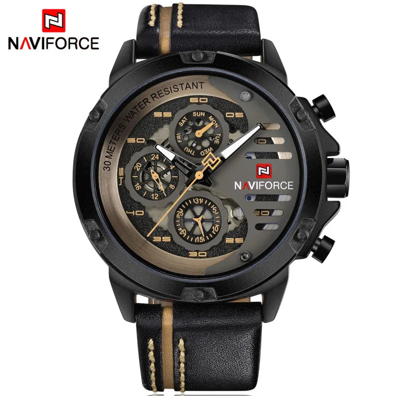 NAVIFORCE Mens Watch Top Brand Luxury Waterproof 24 Hour Date Quartz Watch Man Leather Sport WristWatch Men Waterproof Clock