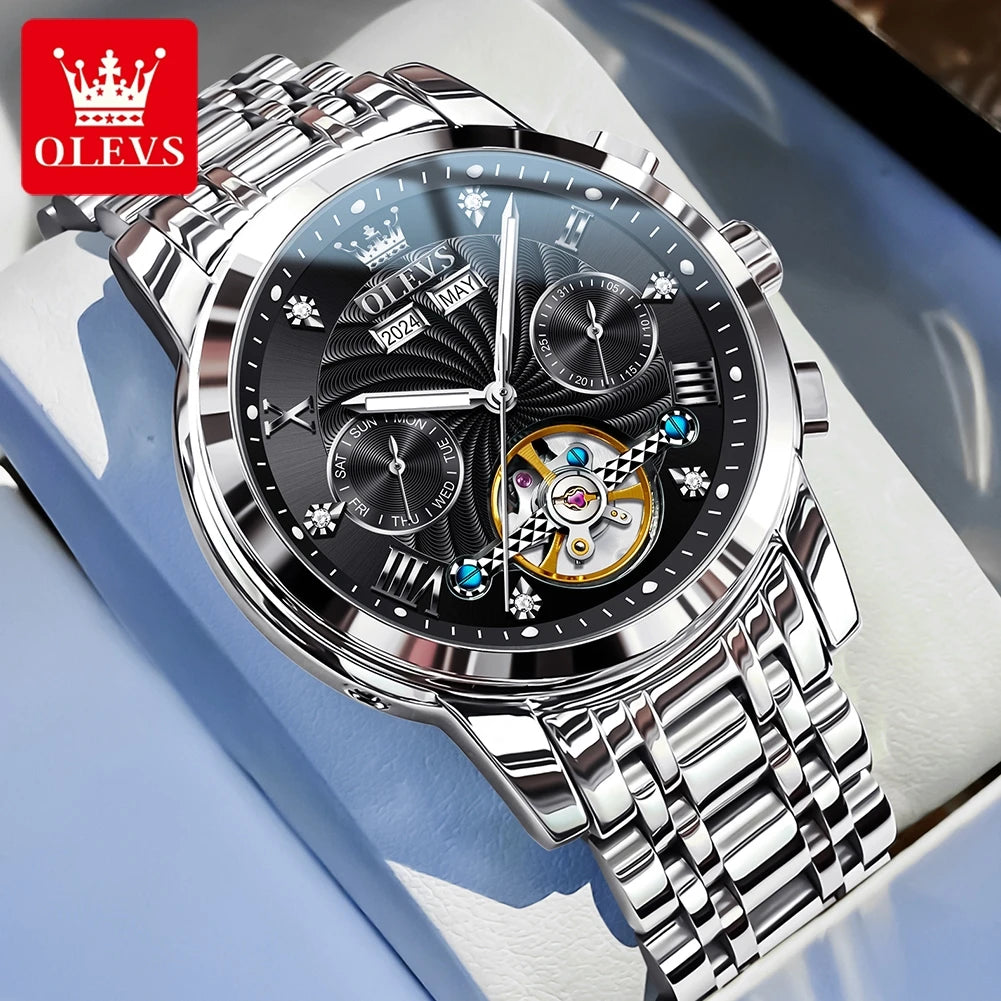 OLEVS 7088 Original Luxury Brand Men's Watch Chronograph Date Stainless steel Waterproof Mechanical Watch for Men NEW