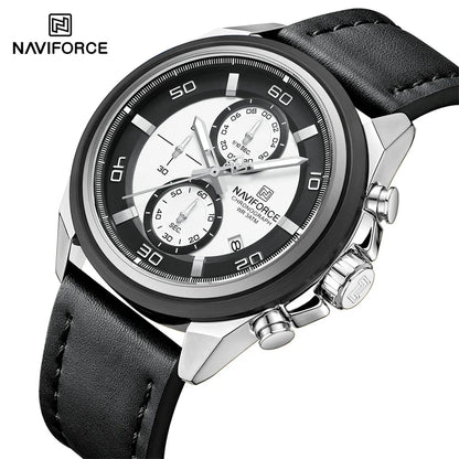 NAVIFROCE Business Casual Mens Watch 3ATM Water-Resistant Calendar Luminous Dial With Leather Strap For Gifts Original Design