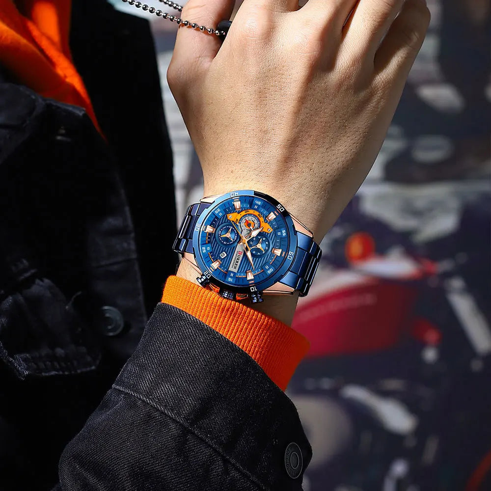 Stainless Steel Watches for Mens Creative Fashion Luminous Dial with Chronograph Clock Male Casual Wristwatches Business