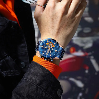 Stainless Steel Watches for Mens Creative Fashion Luminous Dial with Chronograph Clock Male Casual Wristwatches Business