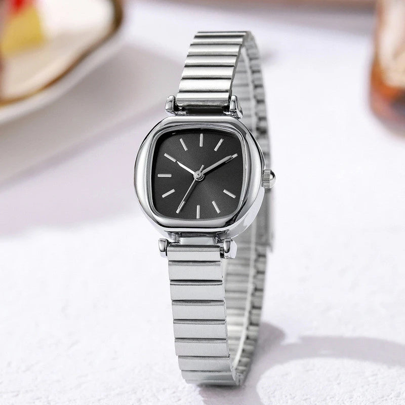 Women Quartz Watch Gold Color Square Dial Simple Adjustable Stainless Steel Strap for Ladies