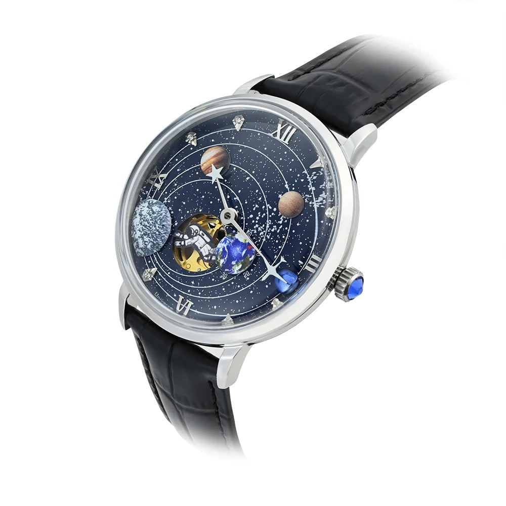 Stainless Steel Men's Space Explorer Automatic Mechanical Watch Galaxy  Planet Dial Durable Fashion Accessory Unique Timepiece