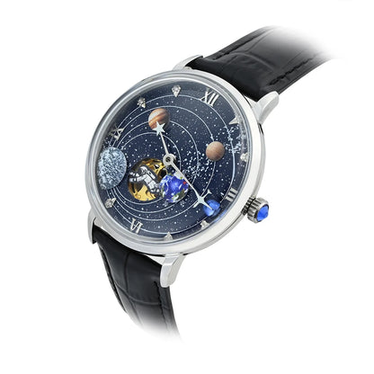 Stainless Steel Men's Space Explorer Automatic Mechanical Watch Galaxy  Planet Dial Durable Fashion Accessory Unique Timepiece