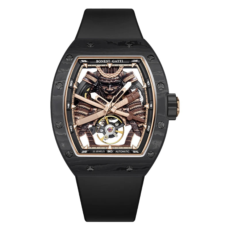 BONEST GATTI Fashion Automatic Movement Wristwatch Skeleton Warrior Big Dial Sapphire Glass Mechanical Watches for Men