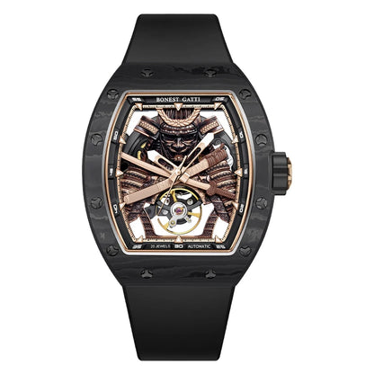 BONEST GATTI Fashion Automatic Movement Wristwatch Skeleton Warrior Big Dial Sapphire Glass Mechanical Watches for Men