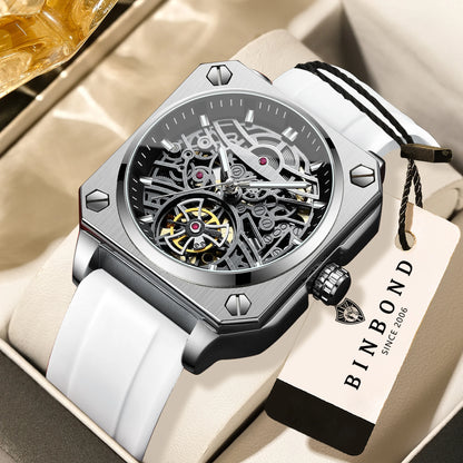 BINBOND mechanical wristwatches for men luxury luminous waterproof automatic accurate tourbillon men's watch skeleton reloj