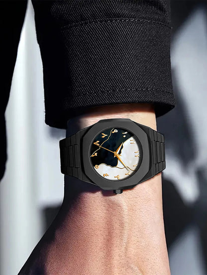 Men's Quartz Watch Bracelet Necklace Ring Set Plastic Strap Suitable for Daily Wear Festival Gifts Box Not Included