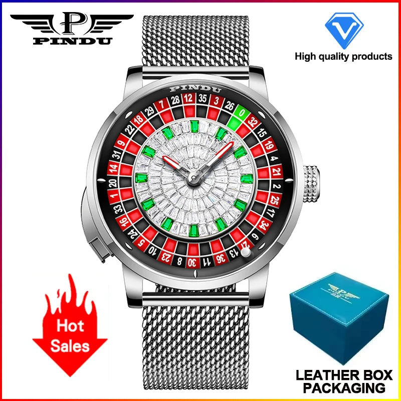 2025 PINDU Design NEW Button Rotating black shell Mechanical Watch Men NH35 Movement Stainless Steel TopLuxury Automatic Watch