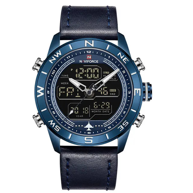 NAVIFORCE Luxury Brand Men Sports Quartz Watch Men's Genuine Leather Waterproof Wrist Watches Male Fashion Date Week LED Clock