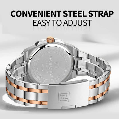 Top NAVIFORCE Men's Luxury Business Quartz Watch Luminous Steel Band Waterproof with Calendar Male Wristwatch Gift Reloj Hombre