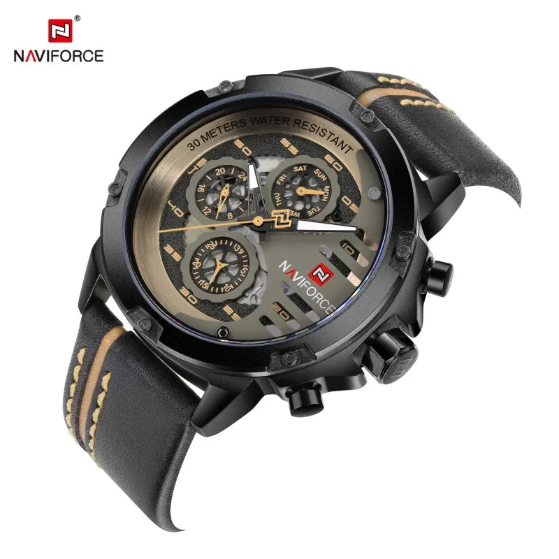 NAVIFORCE Mens Watch Top Brand Luxury Waterproof 24 Hour Date Quartz Watch Man Leather Sport WristWatch Men Waterproof Clock