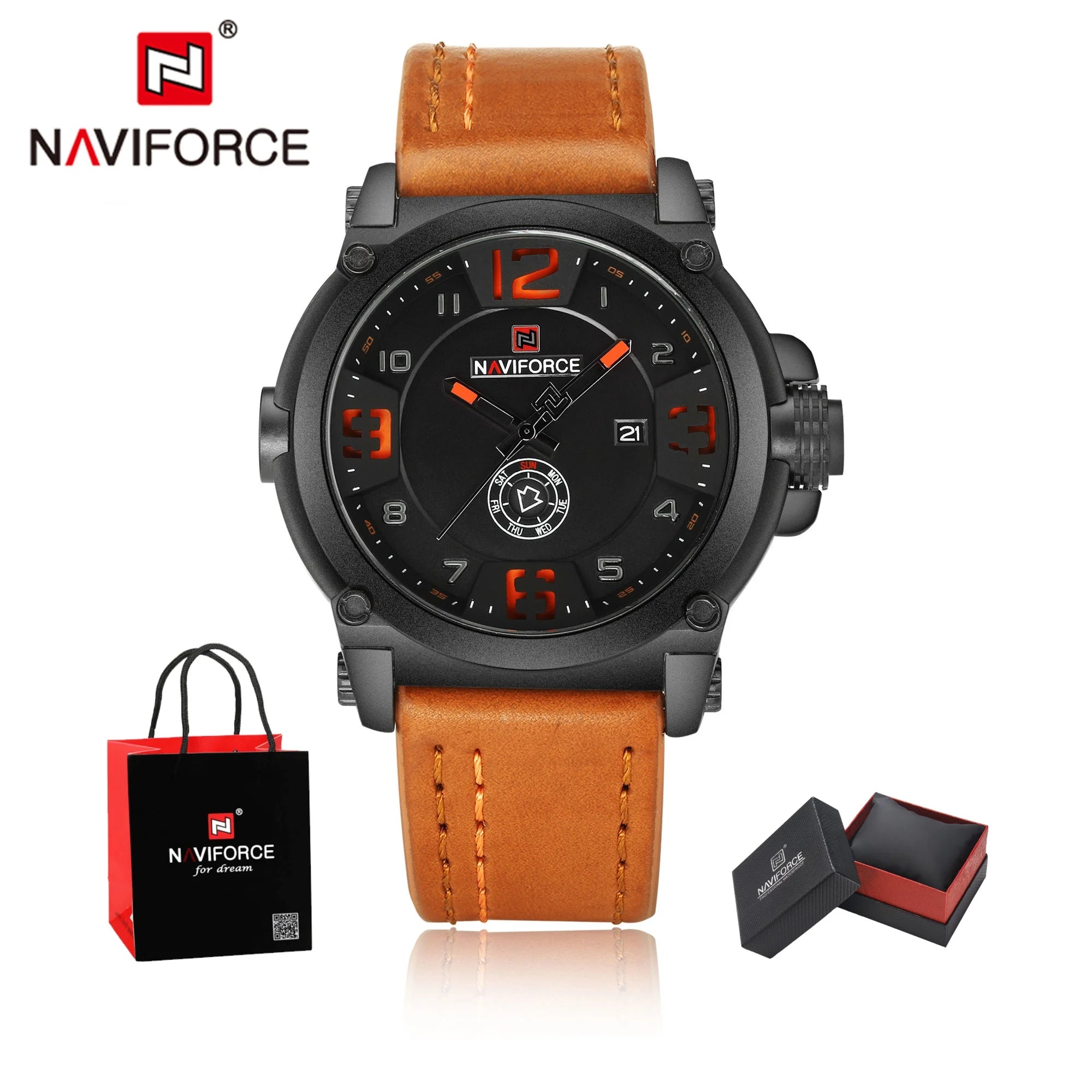 NAVIFORCE NF9099 Military Leather Quartz Watch Male Waterproof Clock Boy Sports Watches