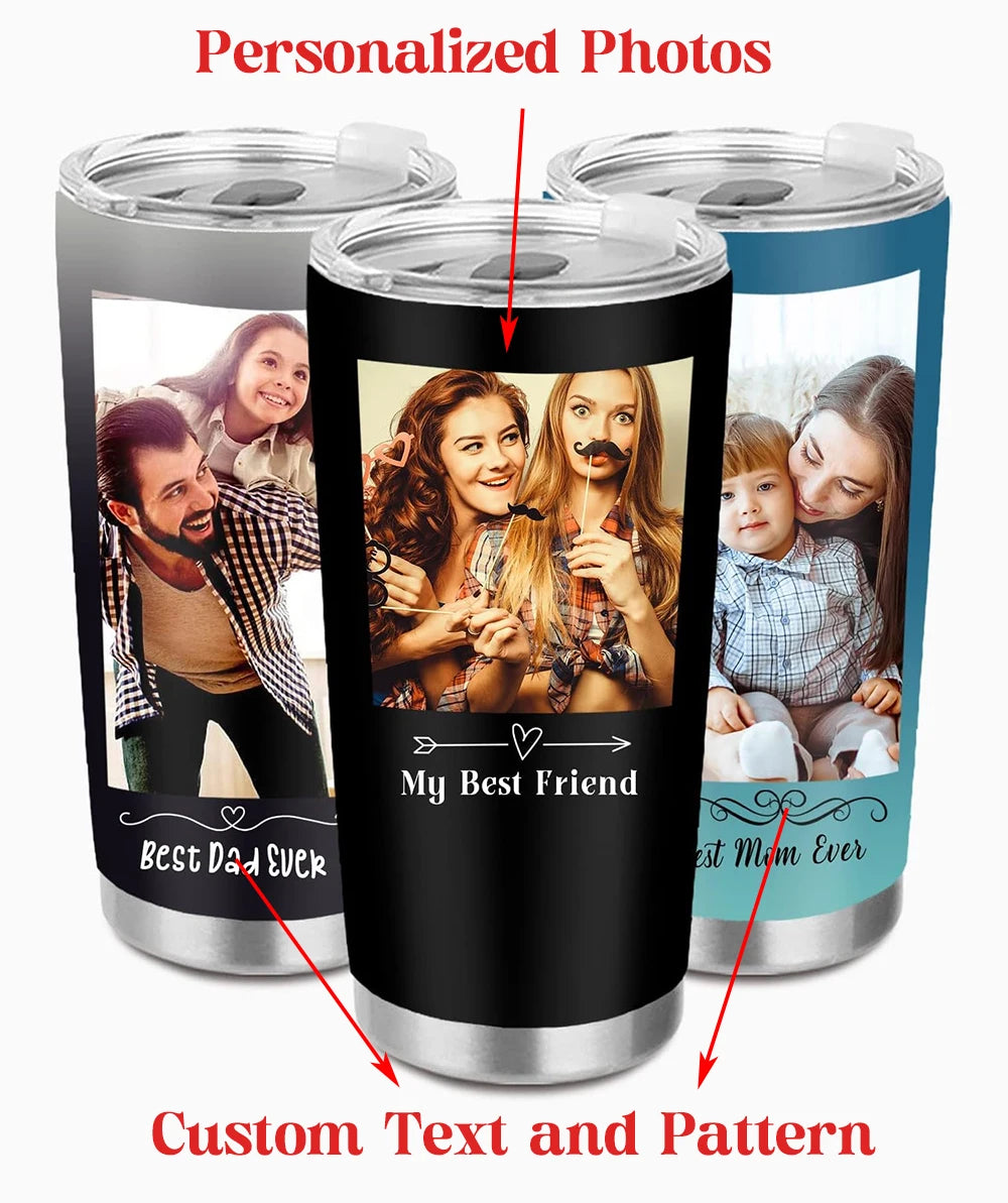Custom Water Bottle Personalized Family Lovers Image & Text Double Side Print Stainless Steel Travel Mug Insulated Coffee Cup