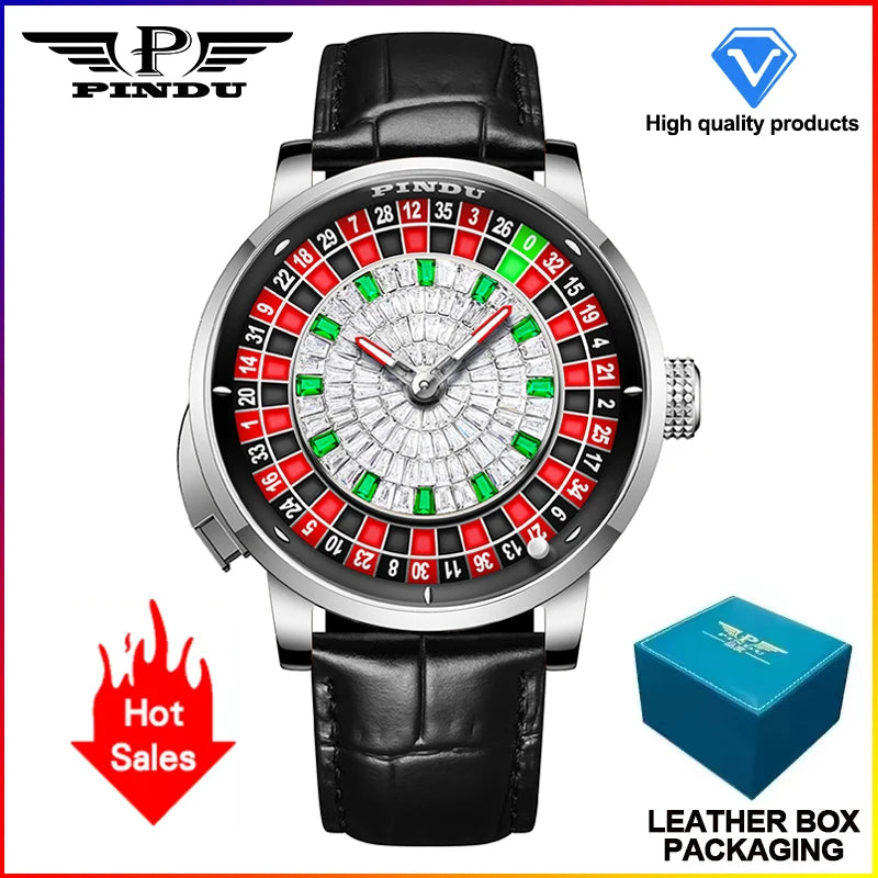 2025 PINDU Design NEW Button Rotating black shell Mechanical Watch Men NH35 Movement Stainless Steel TopLuxury Automatic Watch