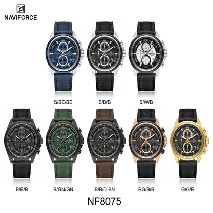 NAVIFROCE Business Casual Mens Watch 3ATM Water-Resistant Calendar Luminous Dial With Leather Strap For Gifts Original Design