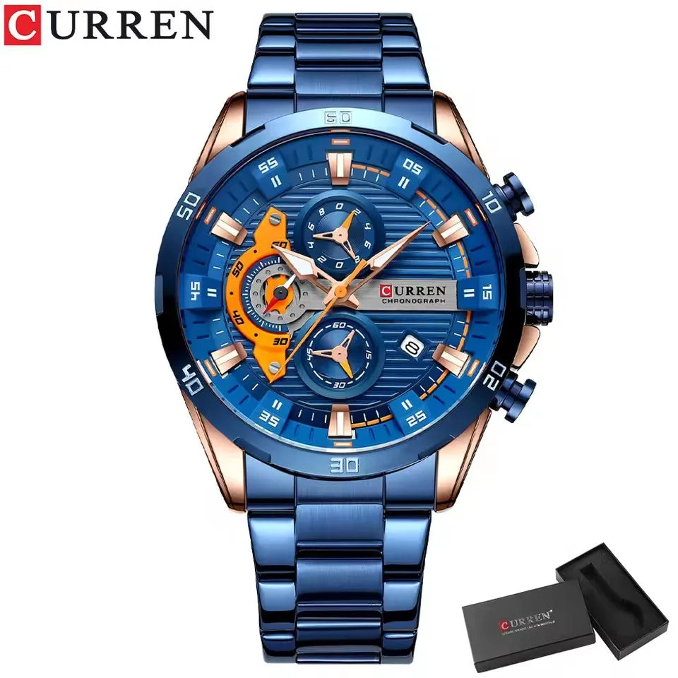 Stainless Steel Watches for Mens Creative Fashion Luminous Dial with Chronograph Clock Male Casual Wristwatches Business