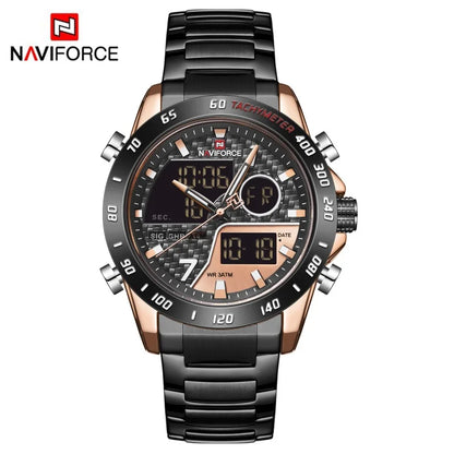 NAVIFORCE Watches for Men Quartz Dual Display Luminous Stainless Steel Strap Male Normal Business Wristwatch Father's Day Gifts