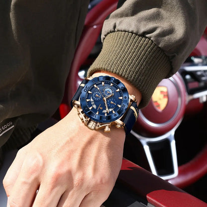 POEDAGAR Original Watches For Man Waterproof Luminous Date Fashion Male Clock Chronograph Leather Quartz Sports Men's Wristwatch