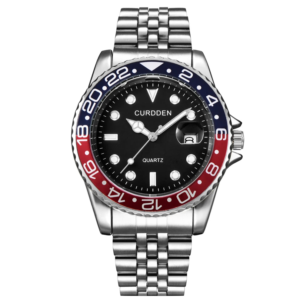 Men Famous Brand Watches Students Boys Fashion Stainless Steel Band Casual Calendar Quartz Watch Green Relogios Masculinos 2024
